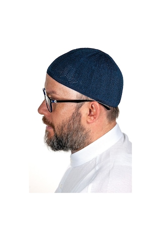 Safir Ince Örme Dantel Namaz Takkesi Lacivert 1 Adet