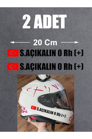 Bayraklı Ad Soyad Kan Grubu Sticker 2 Adet - Motosiklet Araba Oto Cam Sticker - 00315 20 Cm