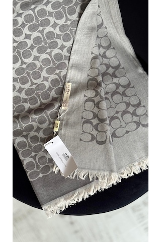 C Desen Yün İpek Şal İnce Kumaş Çift Taraflı Silk Scarfs Taş Gri