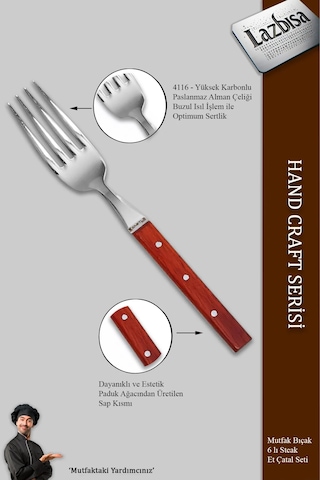 Hand Craft Serisi 6 Parça Steak Et Kahvaltı Yemek Çatalı Mft-2547 Diğer