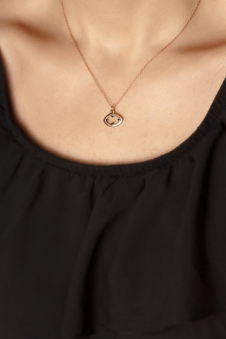 Bybarun Oval Siyah Taşlı Gümüş Kolye - Rose Gold