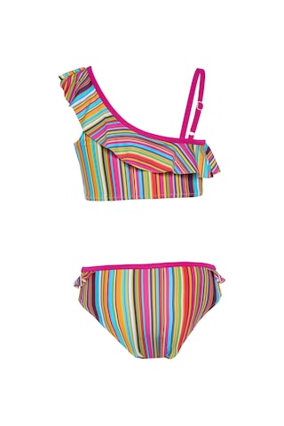 Toosalty Kız Çocuk Çok Renkli Çizgili Fuşya Biyeli Bikini Takımı 25sg001st Çok Renkli