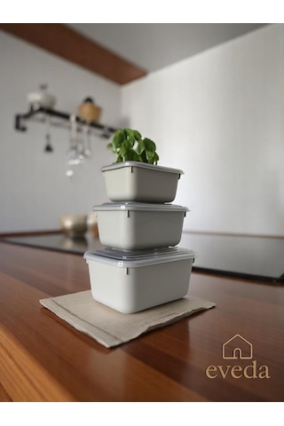 Eveda Snaplid Line Dikdörtgen Üçlü Set Bej-2 Düz