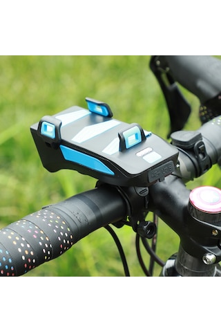 Hombey Bisiklet Işığı 4000mah - Telefon Tutucu, Usb Şarj, 130db Hoparlör, 250 Lümen Gece Sürüşü Koruma - Siyah-kırmızı Kırmızı