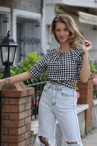 Lodmela Bağlama Detaylı Crop Bluz 1736siyah