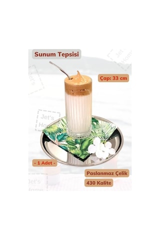 Sunum Tepsisi 33 Cm Paslanmaz Çelik Servis Tepsisi Gri