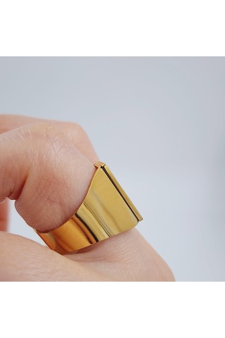 Çelik Gold Düz Kesim Harf Yüzük -b Harfi- Ayarlı Ölçü-1889 Altın