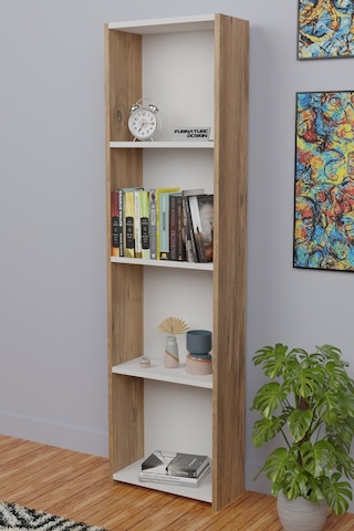 5 Raflı Kitaplık Arkalıklı Dar Raf Kütüphane 170 Cm A.çam - Beyaz