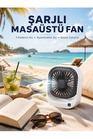 Şarjlı Masaüstü Fan 3 Kademeli Hız Ayarlı Güçlü Hava Akışı