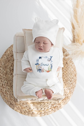 Lilabio %100 Organik Isme Özel Isimli 10lu Hastane Çıkışı Deniz Canlıları Ekru