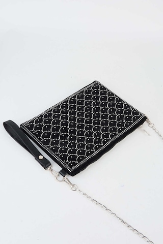 Vivaq Kadın Balık Gümüş Taşlı Süet Bilek Askılı Ve Zincir Askılı Portföy El Ve Clutch Çanta SİYAH