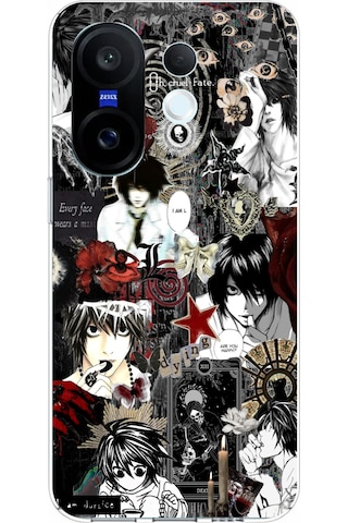 Vivo X200 Fe Uyumlu Death Note Kolaj Tasarımlı Baskılı Silikon Kılıf Renkli