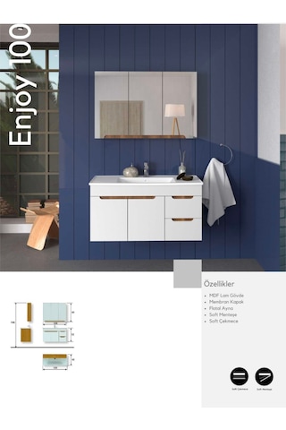 Evros Enjoy 100 Cm Banyo Dolabı Beyaz