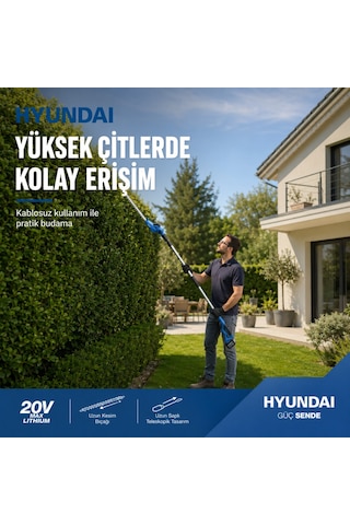 Hyundai Hy20cpht 20v Max Akülü Uzun Saplı Çit Budama Makinesi 16 Mm Kesim Akü Ve Şarj Cihazı Hariç