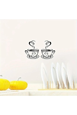 Honmex "kahve Fincan Desenli Otomatik Yapışkan Duvar Sticker - Su Geçirmez Isı Dayanıklı Ev Dekoru" Siyah