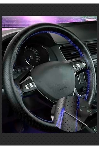 Peugeot 307 Uyumlu Dikmeli Direksiyon Kılıfı Noktalı Dikişli Mavi İpli 38cm 10.5cm