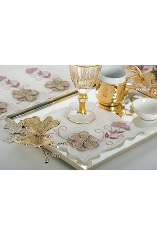 Finezza Linda Nakışlı Krem Pembe Kokteyl Peçetesi 15x15 Cm 4 Ad-1489 Krem