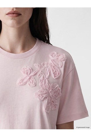 Lcw Comfort Pembe Soft Touch Çiçek Aplikeli Bluz