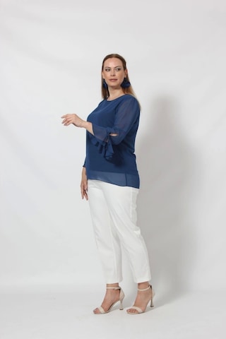 3119i İndigo Kolu Valon Ve Bağcık Detaylı Bluz Indigo