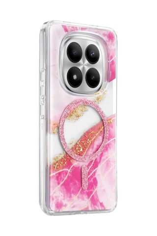 Onegif Xiaomi Redmi Note 15 4g Uyumlu Lotus Simli Magsafe Kapak - Pembe Çok Renkli