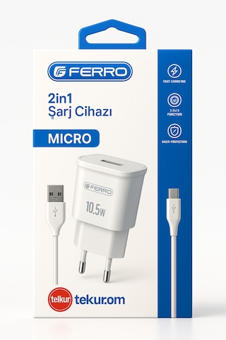 Ferro W12 Micro 10,5w Adaptör & 1m Usb Kablo 2,1 Amper Hızlı Şarj