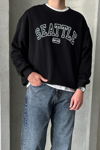 Erkek Seattle Baskılı Oversize Sweatshirt Çok Renkli