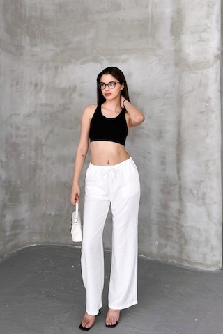 HLT Jeans Beyaz Kadın Bel Lastik Detaylı İnce Dökümlü Baggy Keten Pantolon Emily-3021 Beyaz