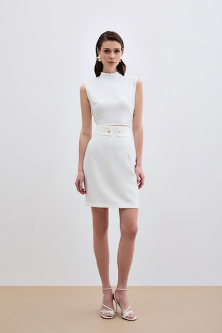 Sateen Çıt Aksesuarlı Mini Etek - Ekru-134900 Ekru