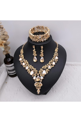 Csy Elegant Crystal Costume Jewelry Sets Flower Bridal Necklace Earrings Stretch Bangle Set For Bride Bridesmaid Wedding Çok Renkli