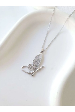 Çelik Silver Butterfly Kadın Kolye Sevgiliye Hediye Gümüş