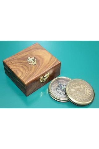 Ahşap Kutulu Pirinç Pusula 16222 Tdrtr