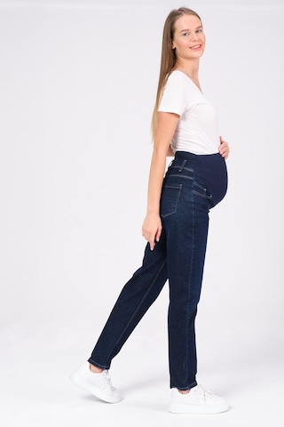 Busa Hamile Esnek Karın Bantlı Mom Fit Kot Pantolon Lacivert-lacivert