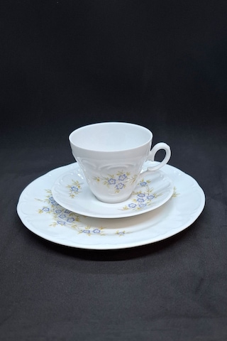 J-aeger Alman Vintage Çay Fincanı 3 Parça 210 Ml Mavi - Beyaz