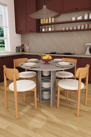 Modern Dolaplı 4 Kişilik Mutfak Yemek Masası Ve Sandalye %100 Mdf Mutfak Yemek Odası Masası Takımı Ymt04 Kül Gri