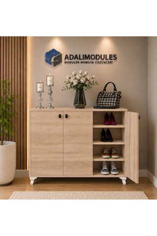 Ada Atlantik Çam 3 Kapaklı 3 Raflı Ayakkabılık Çok Amaçlı Dolap Ve Portmanto Ayakkabı Dolabı Sonomo