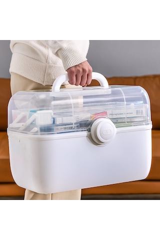 Mengtuo Ev Büyük Kapasiteli Çok Katmanlı İlaç Kutusu Acil Tıbbi Depolama İlaç Kutusu Beyaz Orta Set Beyaz Orta