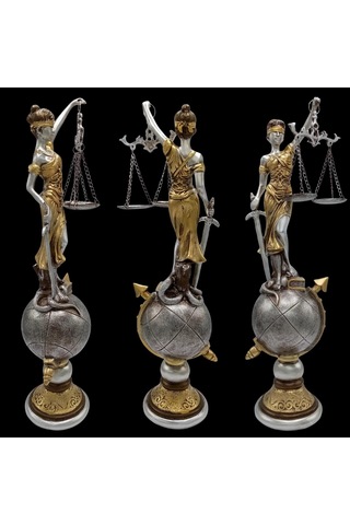 Themis Adalet Terazisi Heykeli Ve Dünya Biblo Gümüş 37cm