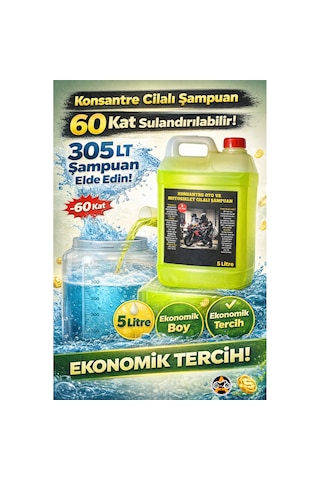 60 Kat Sulandırılabilir Konsantre Oto Ve Motosiklet Şampuanı Sarı