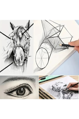 Kara Kalem Çizim Seti, Eskiz Kalem Seti, Dereceli Kalem Set, Kömür Kalem-kutulu 22 Parça