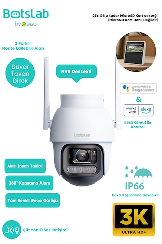 +360 Botslab Smart W311 Outdoor Kamera Set 3k / Çift Yönlü Ses / 360 / Akıllı İnsan Takibi