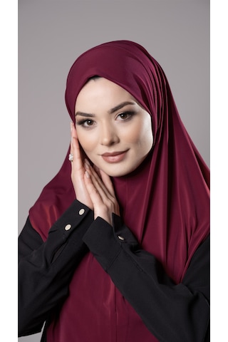 Hürrem Bone Bordo Pratik Hazır Geçmeli Tesettür Eşarp Sandy Kumaş Düz Hijab 2308 16