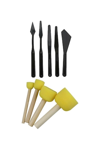 25x25 Tuval Seti 1 Paket Masa Üstü Şövale Mydido Akrilik Boya Plastik Spatula Resim Fırçası Palet Ponpon Sünger Fırça