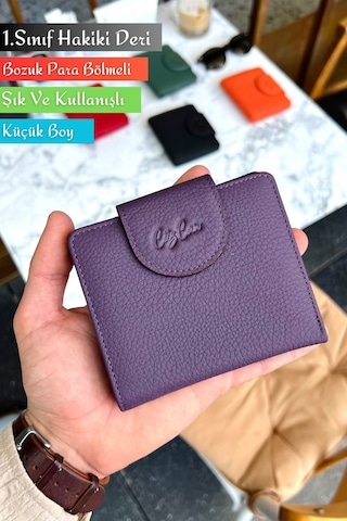 Miosa Mürdüm Hakiki Deri Kadın Cüzdan Ufak Boy Şık Ve Kullanışlı Mor