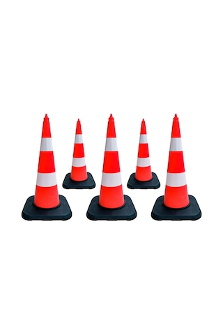 5'li Tpe Trafik Konisi Seti 90 Cm Ağırlıklı Çift Reflektifli Trafik Dubası-3630