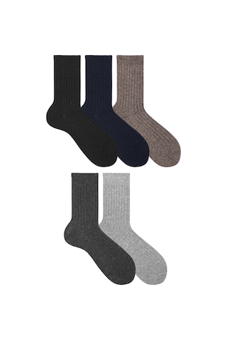 5 Çift Kışlık Erkek Lambswool Yünlü Uyku Çorabı Çok Renkli