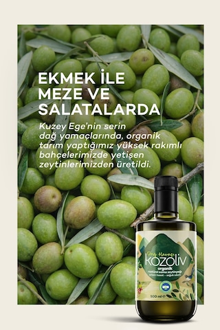 Kozoliv Organik Erken Hasat Soğuk Sıkım Natürel Sızma Zeytinyağı - Dağ Havası 500 ML