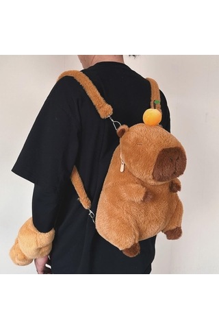 Fastbuy Küçükler İçin Yumuşak Kapybara Figürlü Çift Omuzlu Çanta, Askılı Kayışlı Canlı Desenli Gündelik Çantamız Çok Renkli Çok Renkli