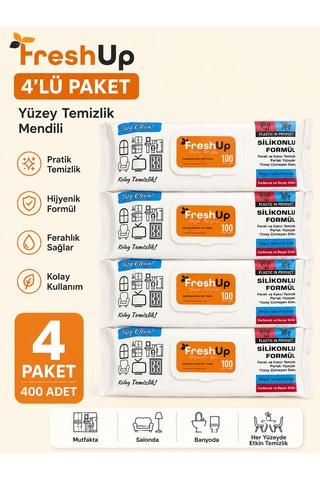 Freshup Yüzey Temizlik Mendili 4 Adet 100'lü Beyaz