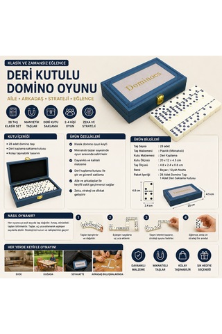 Deri Kutulu Domino Oyunu 28 Taş Klasik Masa Oyunu Aile Eğlence Strateji Seti 20 Cm Saklama Kutulu Deri Kutulu Domino Oyunu 28 Taş Klasik Masa Oyunu Aile Eğlence Strateji Seti 20 Cm Saklama Kutulu