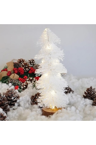 Işıklı Simli Dekoratif Beyaz Çam Ağacı 30cm Standart